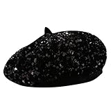 Eilova Orityle Women Beret Hat Glitter Sequins French Style Beanie Cap Adjustable Fashion Shimmer Ha