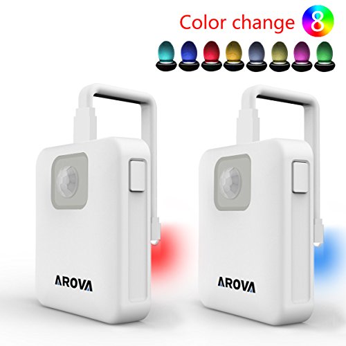 AROVA Motion Activated Toilet Nightlight - 2 Pack - 8 Color Changes Seat Light Night Lamp, Splash proof