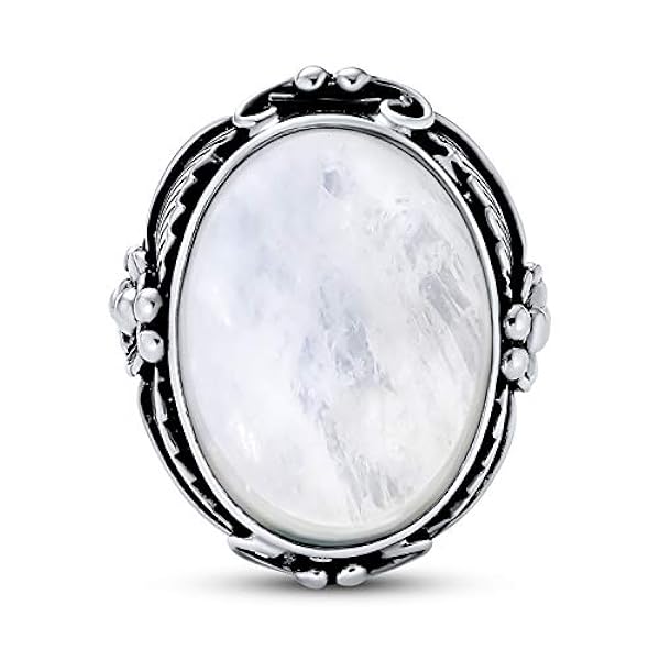 Bling Jewelry South Western Estilo Nativo Americano Hoja Grande Oval Gemstone Boho Turquesa Moonstone Declaración Anillo Joyería Occidental Para Mujeres .925 Plata De Ley