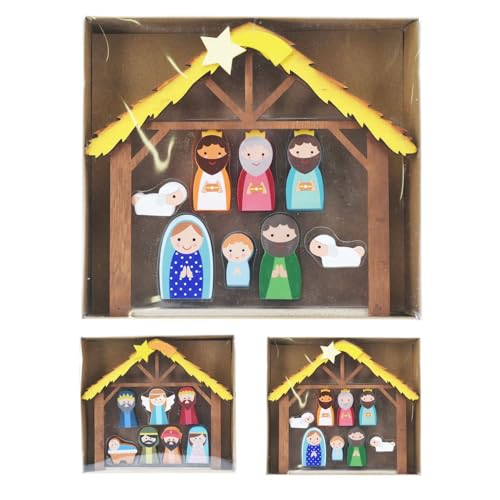 Carousel Home Wooden Nativity Scene with Mini Figures & Stable | Traditional Christmas Nativity Set | Wooden Keepsake Ornament for Mantel or Windowsill - Design Varies