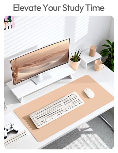 Image of YSAGi Leather Desk Protector, Office Mat, Large Mouse Mat, Non-Slip PU Leather Blotter, Laptop Desk, Waterproof Writing Pad for Office and Home (Latte, 35.4 inch x 17 inch)