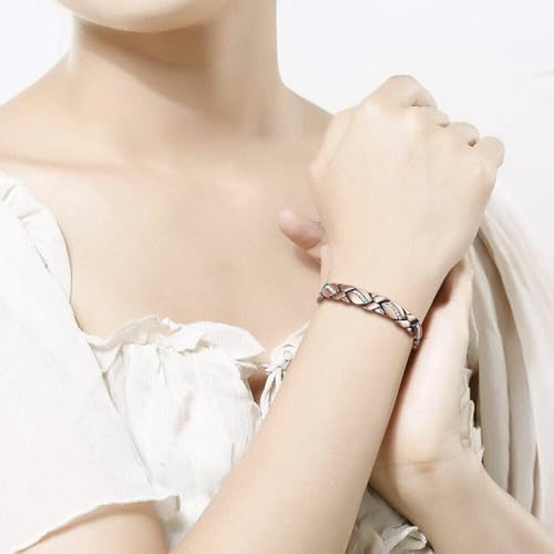 Image of Copper Bracelet for Women 99.9% Pure Copper Crystal Bracelets Link Chain Charm Jewelry Present 3500 Gauss with Adjustment Tool