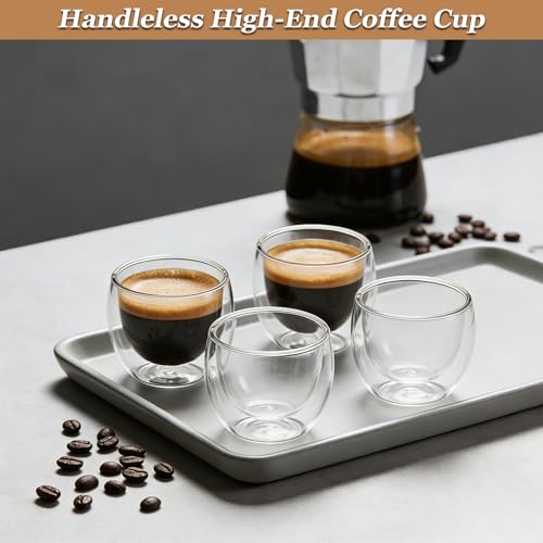 Noviatrix 6 Stück Doppelwandige Kaffeegläser, Transparent Isoliert Espresso Gläser, 80 ml Fassungsvermögen Doppelwandige Gläser Geeignet für Milch, Kaffee, Tee und Saft