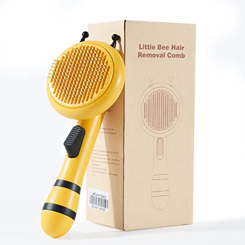 Cat Massage Brush for Shedding & Grooming, Pet Hair Self-cleaning Brush for Cats/Dogs/Rabbits, Pet Grooming Brush for Long & Short Hair Animals, Gently Remove Loose Undercoat, Yellow