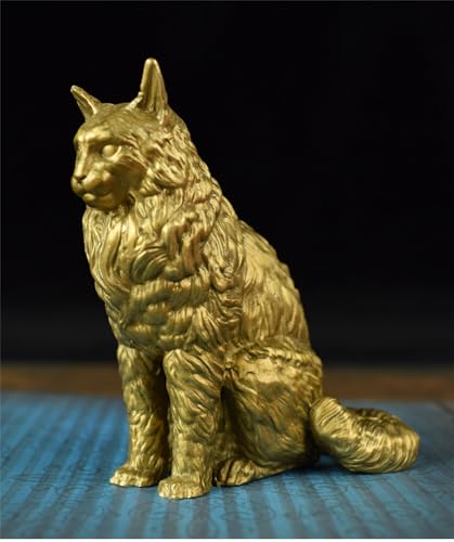 Statue chat Maine Coon assis décoration maison figurine sculpture dorée AMITD luxe