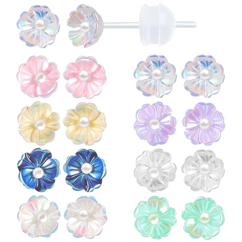 Image of Plastic Earrings for Sensitive Ears Flower Studs for Women