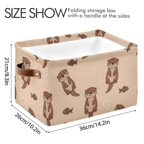 Image of Aslsiy Storage Basket Cute Otter and Fish Nursery Bins Baby Box Canvas Clothes Shelf Basket Laundry Hamper Gift Basket for Home Dorm Closet 1 Pcs