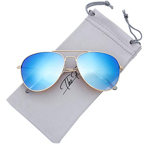 Image of The Fresh Classic Aviator Sunglasses for Men Women, Metal Frame Mirror Lens, Pilot Style, Includes Cleaning Cloth, Pouch