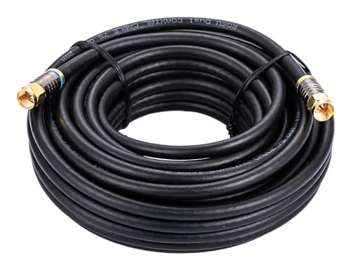 Cables Direct Online 20M Black RG6 Coax Cable Dual Shield Outdoor/Indoor Coaxial BNC Extension Wire For Satellite Dish Cable TV Antenna