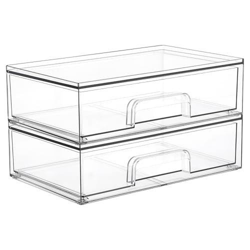 Lista de Cajones - los preferidos. 44 Vtopmart cajones apilables de almacenamiento, organizador de acrílico con 24 alfombrillas antideslizantes, organizador de baño para cambiador, baño (2pack-Ancho)