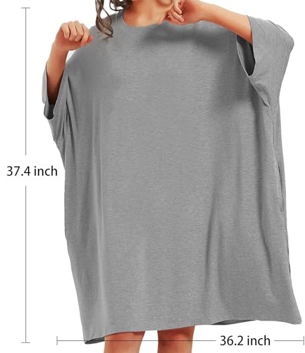 Image of KFUBUO Plus Size Nightgowns for Women Oversized Sleep Tshirts Dress Short Sleeves Sleepwear With Pocket Fit S-5XL