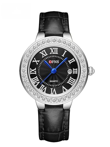 Montre à quartz avec chiffres romains et finitions diamants pour femme
