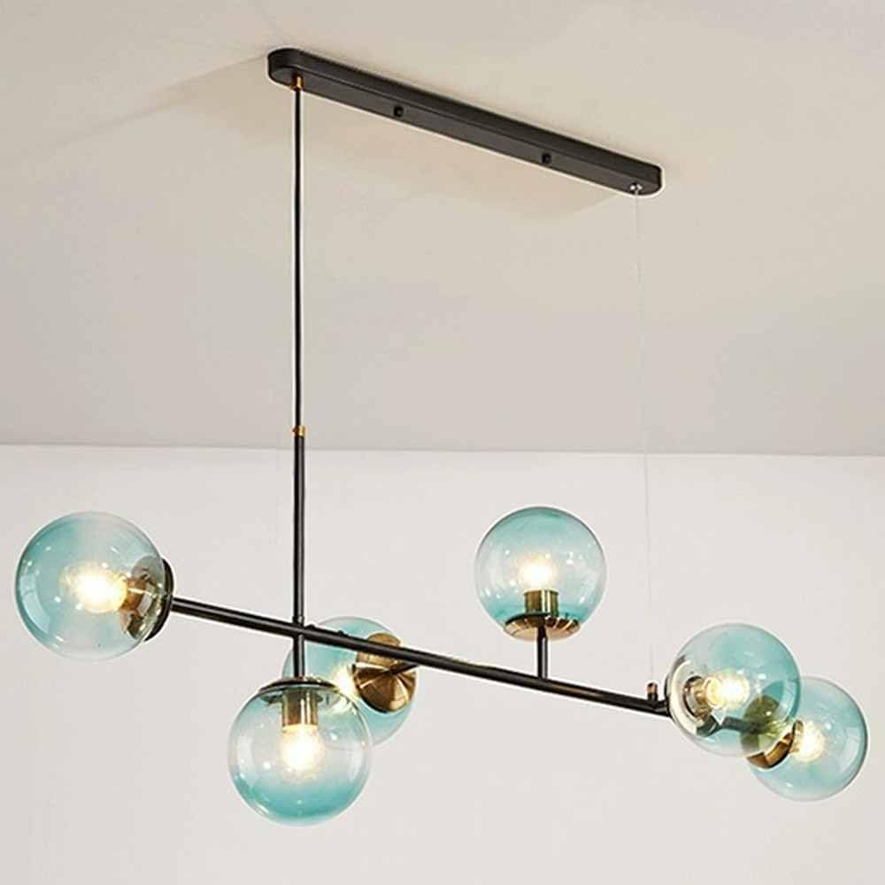 HYJAUSXB Modern Glass Globe Chandelier with Adjustable Height 6 Light Metal Pendant Lighting Fixture for Kitchen Living Room Dining Mid Century Style