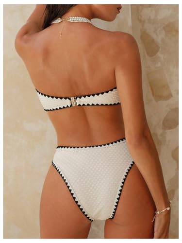 Milumia Women's 2 Piece Bandeau Swimsuit Textured Metal Decor Strapless Bikini Set3