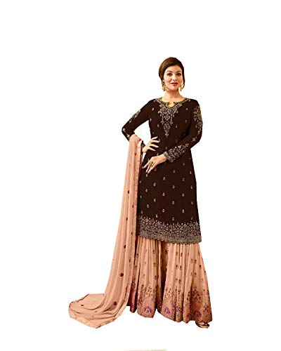 Indian/Pakistani Party Wear Wedding Wear Sharara Style Salwar Suit for Women Fiona (Brown, S-38)