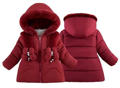 Happy Cherry Toddler Girls Winter Puffer Jacket Fur Lined Down Hooded Coat Thick Windproof Outwear