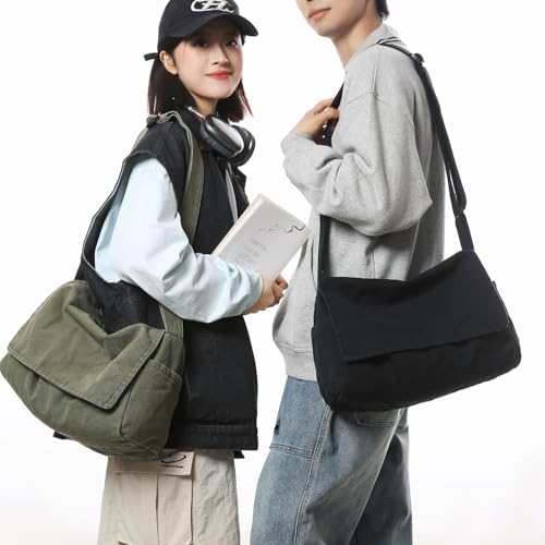 Wxnow Versatile Canvas Shoulder Tote Shopping/Work/Travel Ready Thin Water-Resistant Fabric Unisex Minimalist Daily Bag (Black)2