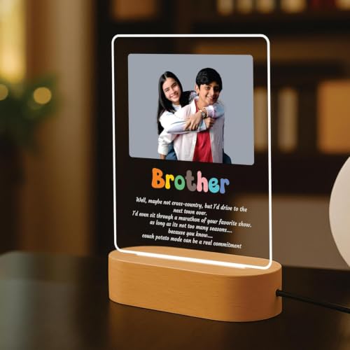 Image of Giftplease Personalized Night Light LED Photo Frame Rakhi Gift Set for Brother | Custom Acrylic Lamp with Designer Rakhi, Roli Chawal Pack & Wish Card | Special Rakshabandhan Combo for Big Bhaiya
