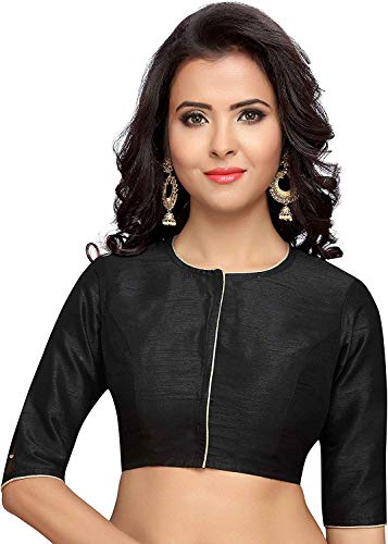 Hiral Designer Mall Choli Top & Saree Blouse Readymade Indian Silk & Sari Color Matching Blouse for Women Choli (Black 3, 36-M)