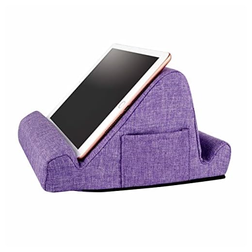 THE DUO Multi-Angle Viewing Stand for iPad, Tablet, Phone - Pillow Tablet Stand with Side Pockets - Portable Tablet Holder for Travel and Work from Home - Purple, 10 x 10 x 6.75 inches