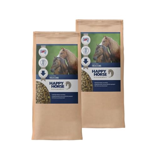 HAPPY HORSE Gastro Heucobs | 2 x 14kg | Schnell einweichende Heucobs für Pferde | Stärkearm & Melassefrei | Hochverdaulich mit Kräutern | Heucobs für ältere Pferde & bei Zahnproblemen