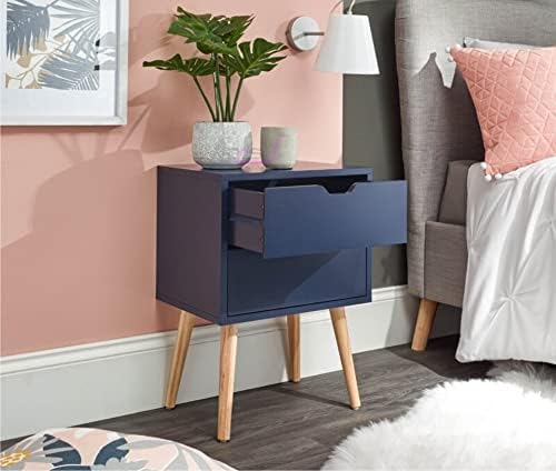 Image of Night Stand,End Table for Bed Nightstand with Drawers, Side Table with Storage, Solid Wood Table Legs,A Shaped Suitable for Small Spaces, Living Room, Bedroom, White (Black)