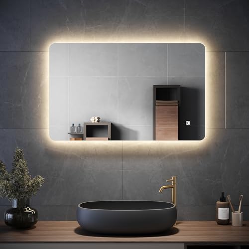 ELEGANT 800 x 500mm Backlit LED Illuminated Bathroom Mirror with 3 Colors Dimmable + Demister - Cosy Home Interiors ELEGANT 800 x 500mm Backlit LED Illuminated Bathroom Mirror with 3 Colors Dimmable + Demister