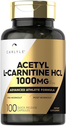 Carlyle Acetyl L-Carnitine HCL | 1000mg | 100 Capsules | Advanced Athlete Formula | Pre-Workout Supplement | Non-GMO & Gluten Free