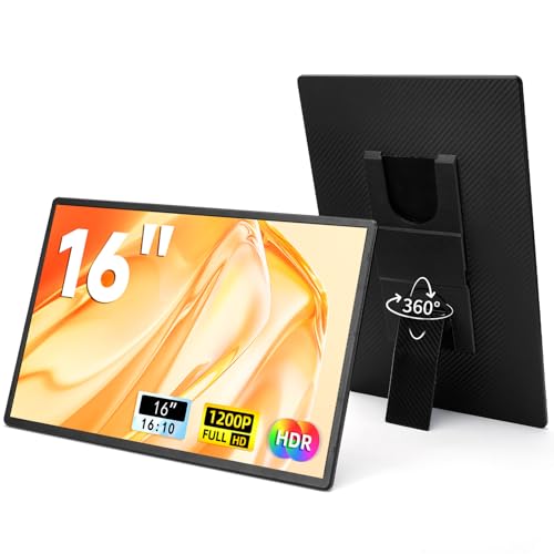 LOSC Monitor portátil para laptop de 16 pulgadas - 1200P FHD extensor de pantalla de laptop 16:10 IPS pantalla externa con soporte monitor de viaje para PC, Mac, teléfono, consola de juegos