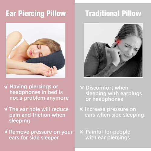 Ear Piercing Pillow for Side Sleepers, Ear Pillows with Holes for Pain, Earring Inflammation Pressure Sores, Cotton Earring Pillow for CNH Side Sleepers