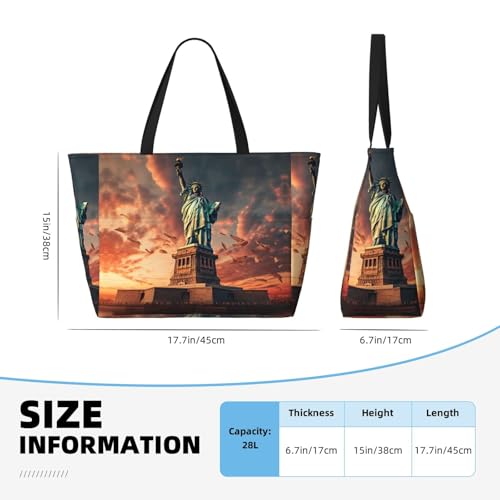Statue Of Liberty In Nyc Extra Large Tote Bag For Women,Foldable Beach Bag With Pocket Weekender Travel Overnight Bag4
