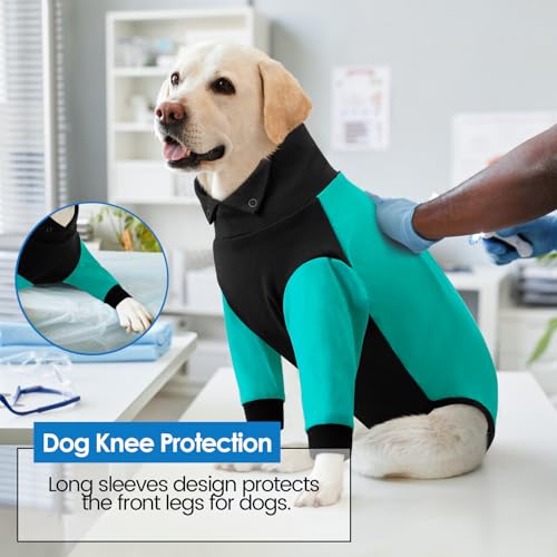 Image of AOFITEE Dog Recovery Suit for Front Legs, Breathable Dog Wound Care Shirt to Stop Licking, Thigh Protective Dog Surgical Suit Male Famale, Dog Surgery Suit Female Spay Cone Collar Alternative, Green