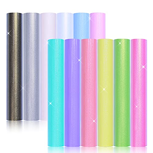 HomeMall Selbstklebende Vinylfolie, 30.5cm*30.5cm(12"x 12") Vinylfolien Plotter Flexfolie Transferpapier Set für Partydekoration, Aufkleber, Bastelschneider, Autoaufkleber (Glitter - 12 Stück) Cover