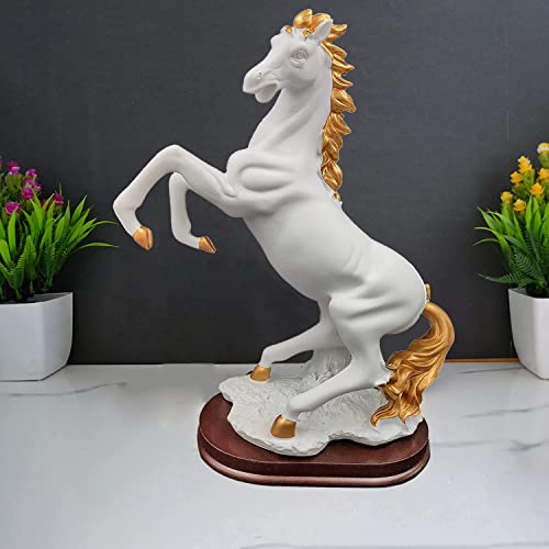 Image of AUGEN Polyresin White Horse Statue Showpiece for Home Decor Decoration and Gifting (0126, 9 Inch)