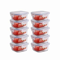 Mozcada - Kit 10 Potes de Vidro Marmita 550ml Herméticos com Trava Quadrados