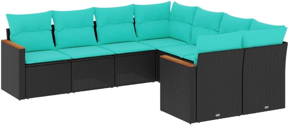vidaXL - Patio Sofa Set/Outdoor Furniture 8 Piece/Black Poly Rattan with Cushions/Modular Garden Sofa for Terrace, Patio, Deck