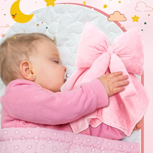Image of Breling Pink Coquette Bow Security Blanket Soft Baby Fluffy Blanket Unisex Stuffed Gift for Newborn Infant Toddler Boys and Girls, 13. 78 Inch