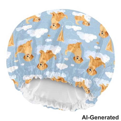 Image of Cute Dog Satin Bonnet for Kids Satin Sleep Cap Elastic Night Hat Sleeping with Adjustable Band Head Hair Cover Comfort Sleeping Beanie for Toddler Baby Boys Girls Headwear