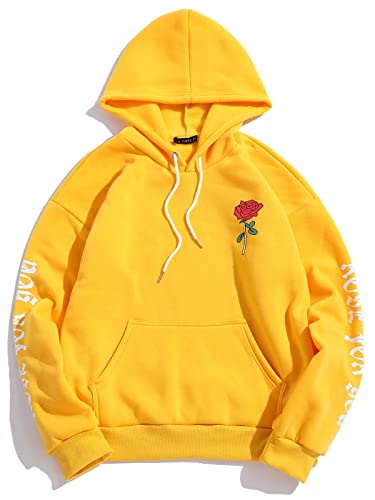 ZAFUL Mens Graphic Hoodies Essentials Hoodie Fleece Rose Letter Print