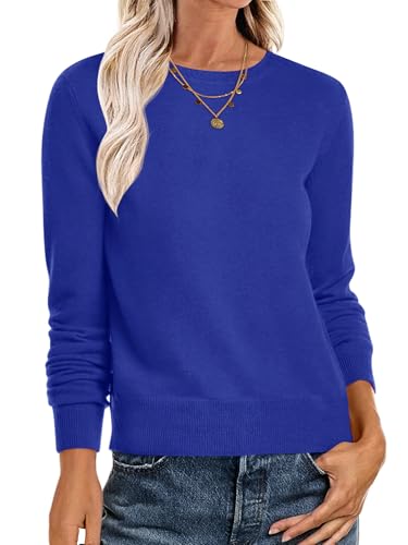 ANRABESS Sweaters for Women Long Sleeve Lightweight Crewneck Soft Basic Knit Loose Fit Pullover Top 2025 Fall Trendy Outfits Royal Blue Medium