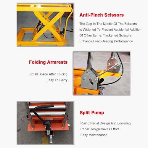 Lève-table hydraulique portable – Table de travail réglable à double ciseaux (hauteur de 0,72 à 1,5 m), capacité de charge de 150 à 1000 kg, roulettes arrière verrouillables pour plus de stabilité