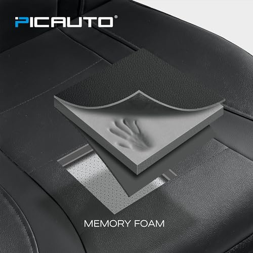 PIC AUTO Leather Car Seat Covers, Premium Automotive Waterproof Two Front Bucket Seat Protectors, Black and Black PVC Patchwork, Fits Cars, Trucks, Vans, SUVs, Airbag Compatible - Image 5