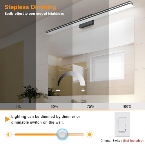 Image of SineRise LED Modern Bathroom Vanity Light Bar (48-Inch, 3000K /4000K /6000K), Matte Black Dimmable Modern Acrylic Bathroom Wall Lighting Fixtures Over Mirror