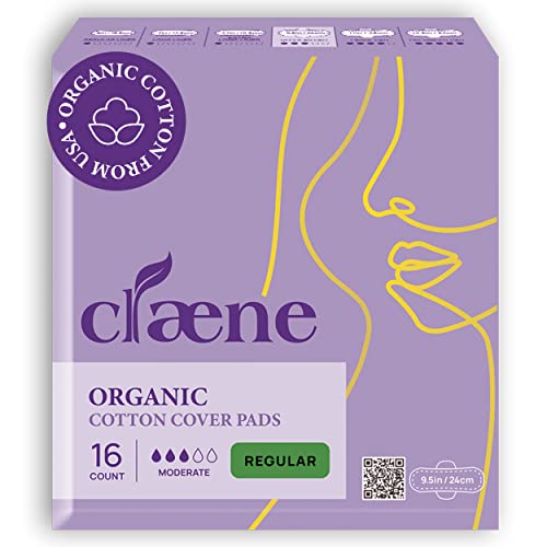 Image of Claene Organic Cotton Cover Pads, Menstrual Regular Pads for women, Unscented, Breathable, Natural Sanitary Napkins with Wings (16Pads)