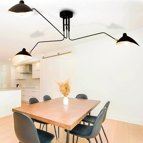 Lustre moderne du milieu du siècle à 3 bras noirs réglables pour salon chic - 2