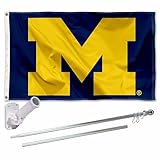 Michigan Team University Wolverines Block M Flag with Pole and Bracket Kit