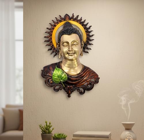 Image of ESPLANADE Brass Buddha Face Antique Wall Hanging | Wall Mount Buddha Face Idol Figurine | Home Room Decor | Multicolor - 15.5 inch Inches (Big Size)
