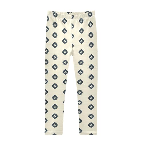 Simple Lovely Flowers Navy Prints Girls Leggings Soft Comfortable Athletic Leggings Dancing Pants for 4-10 Years