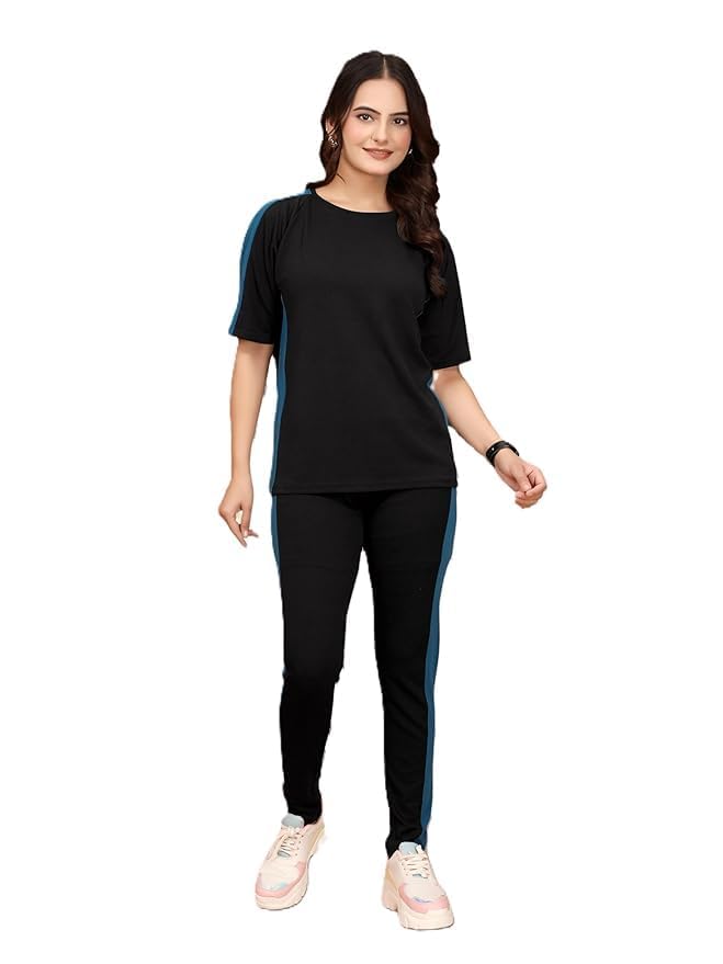 Women's Active Wear Track Suit Set Sportswear Top & Bottom Set for Women Western for Fitness & Workout Tshirt for Women Gym pants