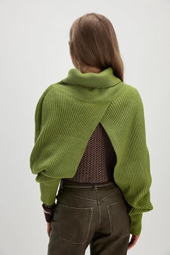 Turtle Neck Bolero Shrugs Sweater for Women Loose Fit Long Sleeve Rib Knit Crop Sweaters Open Front Pullover Shawl4